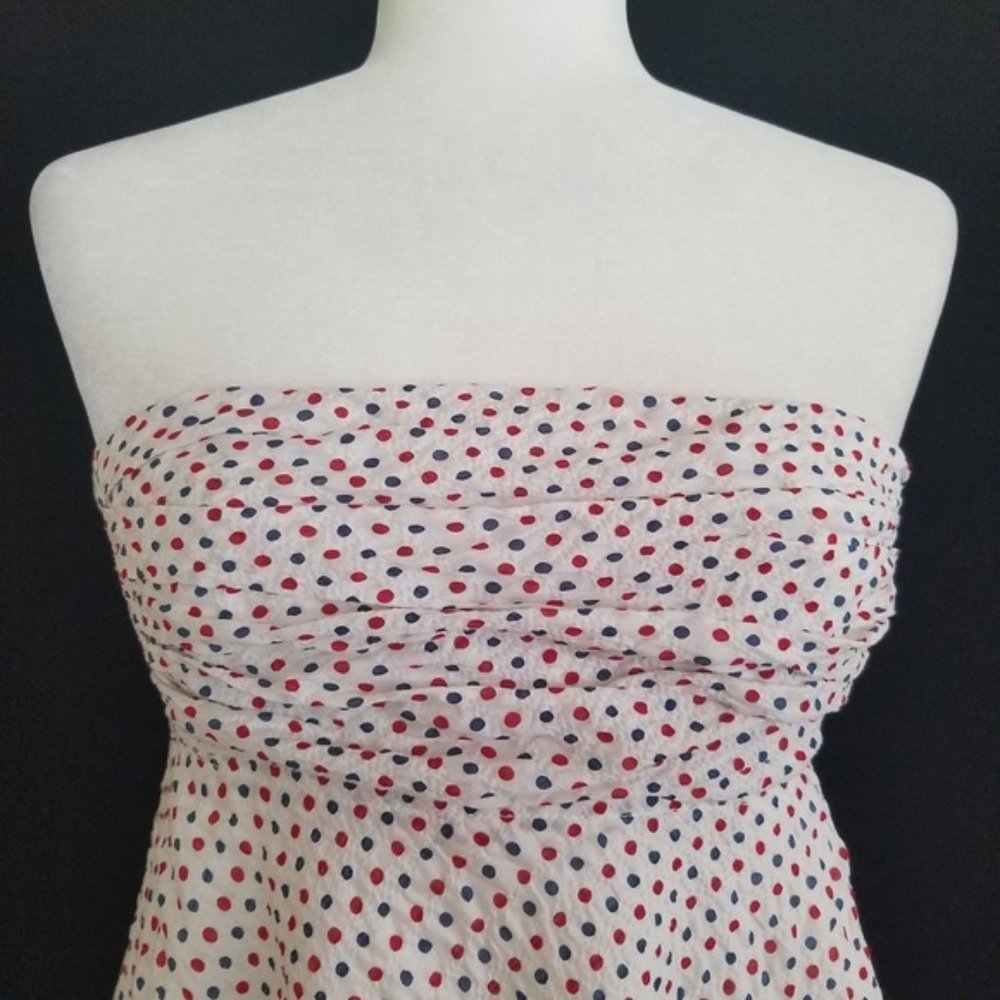 J. Crew Paloma Polka Dot Strapless Dress patriotic